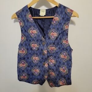 Flower‎ print vintage vest periwinkle large
